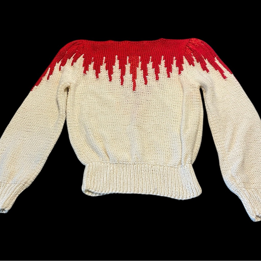 Women’s Cream Crewneck Sweater with Red Yoke Detail - Picture 2 of 6